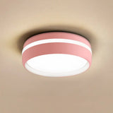 Metal Circular Flush Light Contemporary Led Ceiling Lamp In Pink/Yellow/Blue With Warm/White Pink /