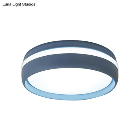 Metal Circular Flush Light Contemporary Led Ceiling Lamp In Pink/Yellow/Blue With Warm/White