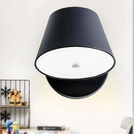 Metal Cone Wall Sconce - 1 Light In White/Warm With Pink Yellow And Black Accents / White