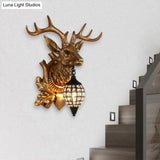 Metal Deer Wall Sconce With Crystal Mesh Cone Shade - Traditional Light