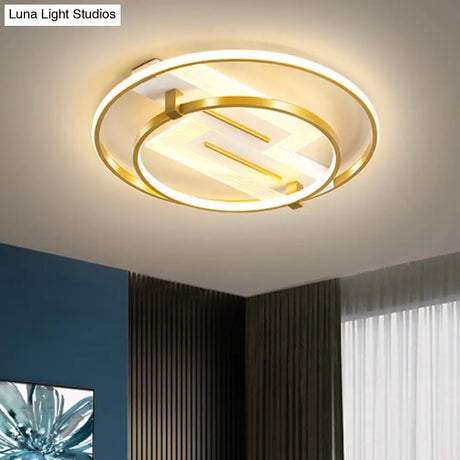 Metal Dual Ring Ceiling Light - Simplicity 18’/21.5’ Wide Led Gold Flush Mount Lamp In Warm/White