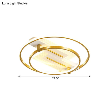 Metal Dual Ring Ceiling Light - Simplicity 18’/21.5’ Wide Led Gold Flush Mount Lamp In Warm/White