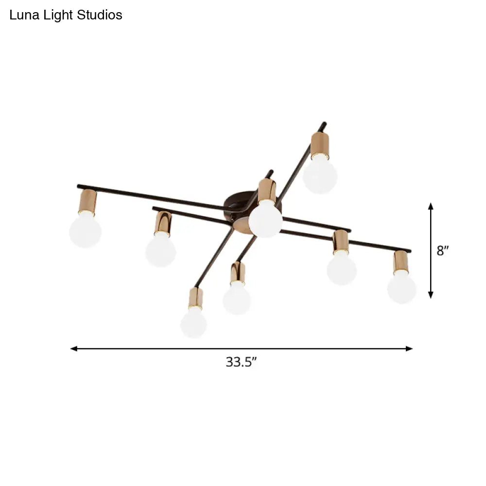 Metal Flush Mount Ceiling Lamp For Adult Bedroom & Living Room - Long Arm Design Romantic Lighting