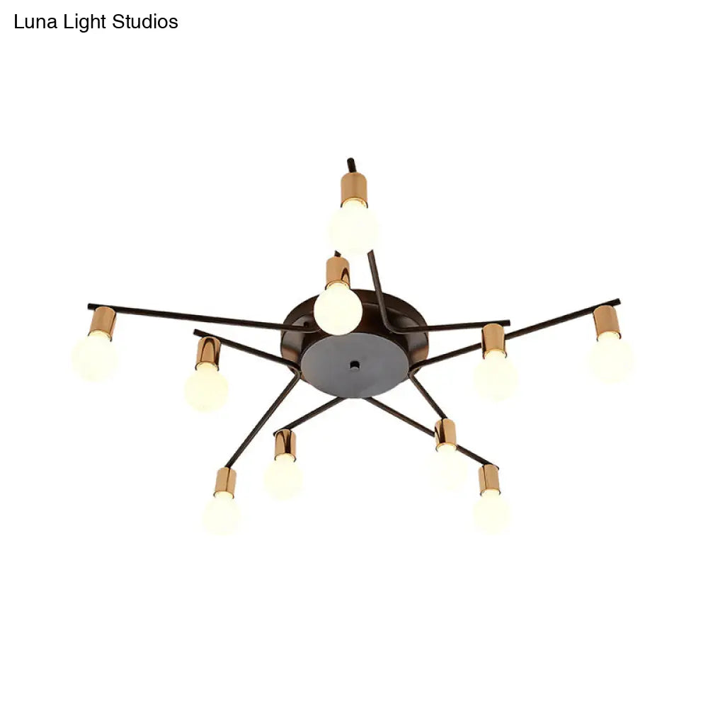Metal Flush Mount Ceiling Lamp For Adult Bedroom & Living Room - Long Arm Design Romantic Lighting