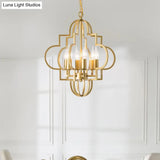 Metal Gold Pendant Chandelier With 6 Light Candle Shade - Classic Fixture For Bedroom
