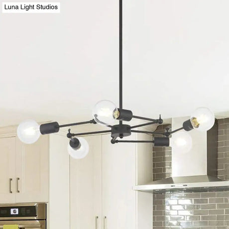 Metal Industrial Style Adjustable Chandelier With Exposed Bulbs - Multi Light Hanging Lamp For