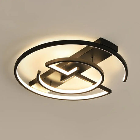 Metal Led Flush Light Fixture - Sleek Black Ceiling Lamp For Bedroom / 24.5’ Remote Control