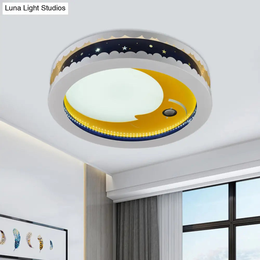 Metal Led Music Ceiling Light For Bedrooms: Hollow Crescent Design (Pink/Blue/Navy)