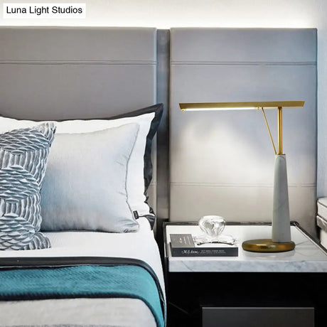 Metal Led Nightstand Lamp - Elegant Brass Marble Design For Study Room