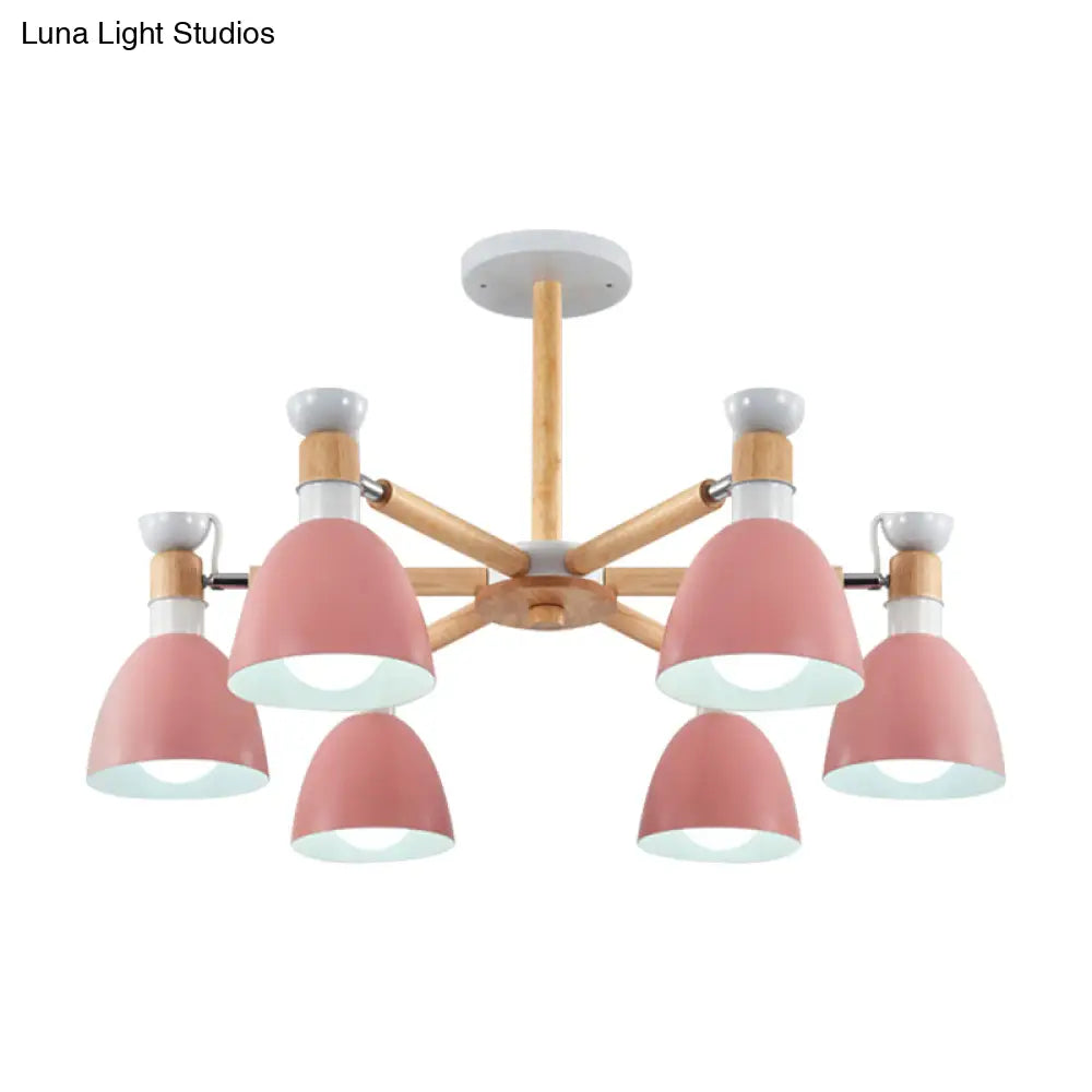Metal Macaron Chandelier For Kids Bedroom - 6-Light Bowl Shade Ceiling Light