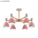 Metal Macaron Chandelier For Kids Bedroom - 6-Light Bowl Shade Ceiling Light