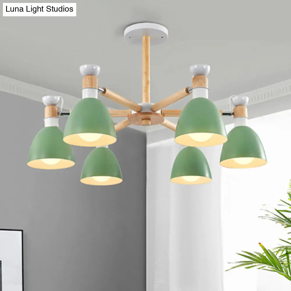 Metal Macaron Chandelier For Kids Bedroom - 6-Light Bowl Shade Ceiling Light