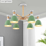 Metal Macaron Chandelier For Kids Bedroom - 6-Light Bowl Shade Ceiling Light