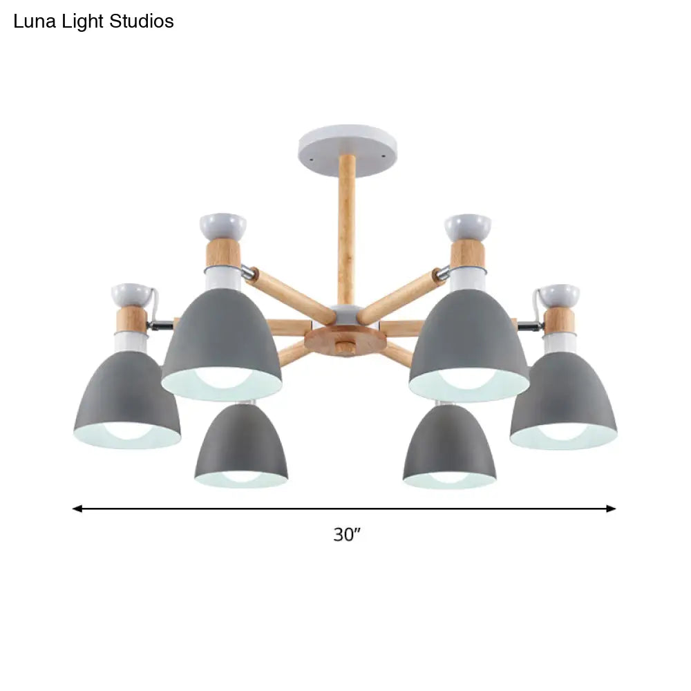 Metal Macaron Chandelier For Kids Bedroom - 6-Light Bowl Shade Ceiling Light