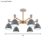 Metal Macaron Chandelier For Kids Bedroom - 6-Light Bowl Shade Ceiling Light