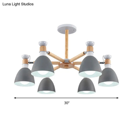 Metal Macaron Chandelier For Kids Bedroom - 6-Light Bowl Shade Ceiling Light