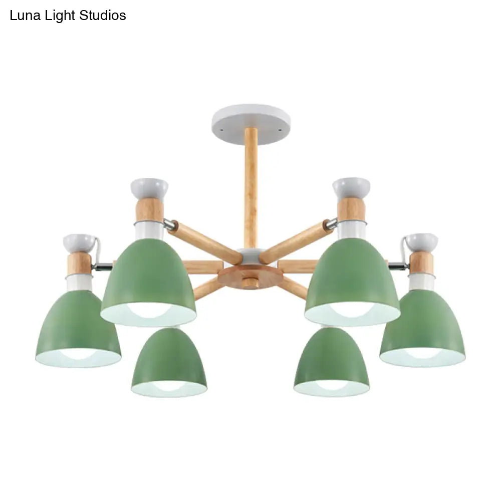 Metal Macaron Chandelier For Kids Bedroom - 6-Light Bowl Shade Ceiling Light
