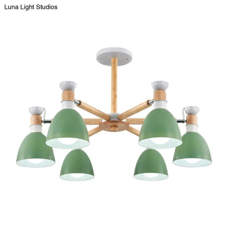 Metal Macaron Chandelier For Kids Bedroom - 6-Light Bowl Shade Ceiling Light