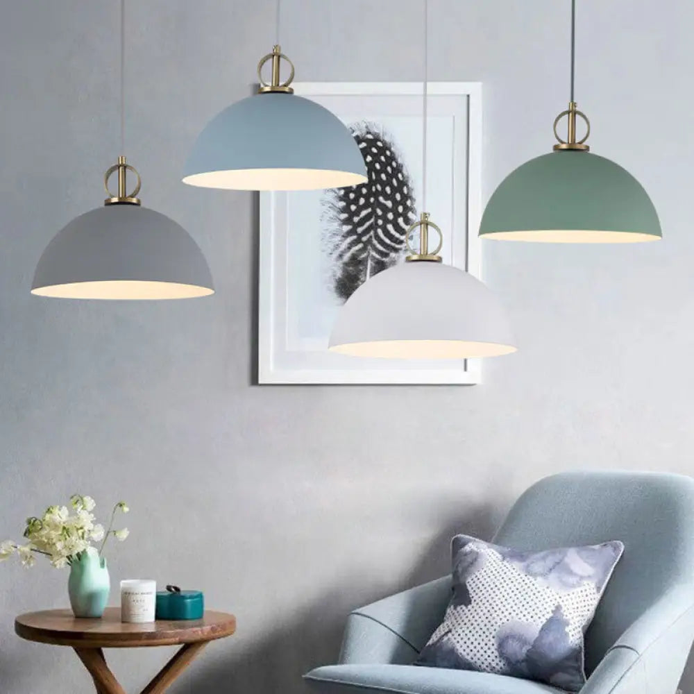 Metal Macaron Dome Pendant Light With Brass Ring Deco - Hanging Pendulum For Restaurants