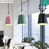 Metal Macaron Single Drop Pendant Ceiling Light With Antler Decor Perfect For Dining Rooms