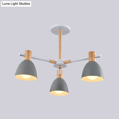 Metal Macaron Style Bell-Shaped Chandelier With Wood Accents: Stylish Ceiling Hang Light For Living