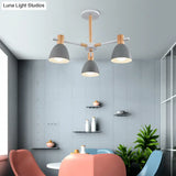 Metal Macaron Style Bell-Shaped Chandelier With Wood Accents: Stylish Ceiling Hang Light For Living