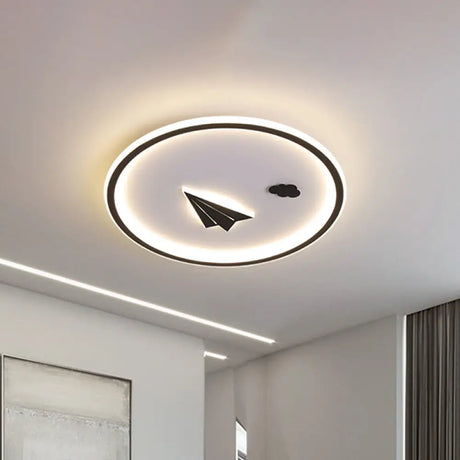 Metal Paper Plane And Cloud Flushmount Led Black Ceiling Light In Warm/White / White