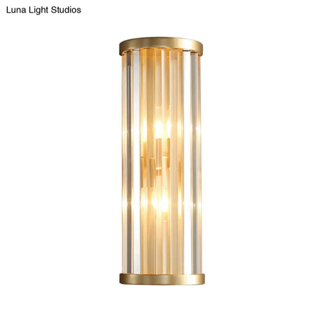 Metal Sconce Lighting: Modern Stylish 2-Light Cylinder Wall Fixture In Gold With Crystal Pipe
