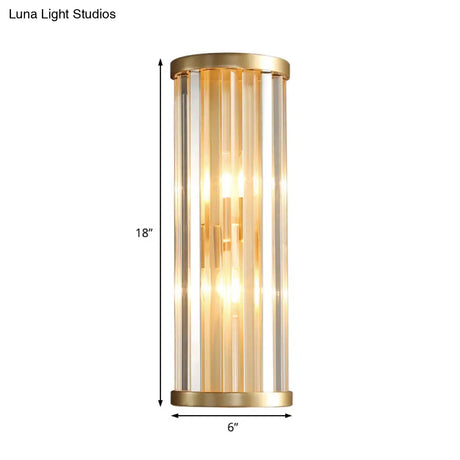 Metal Sconce Lighting: Modern Stylish 2-Light Cylinder Wall Fixture In Gold With Crystal Pipe