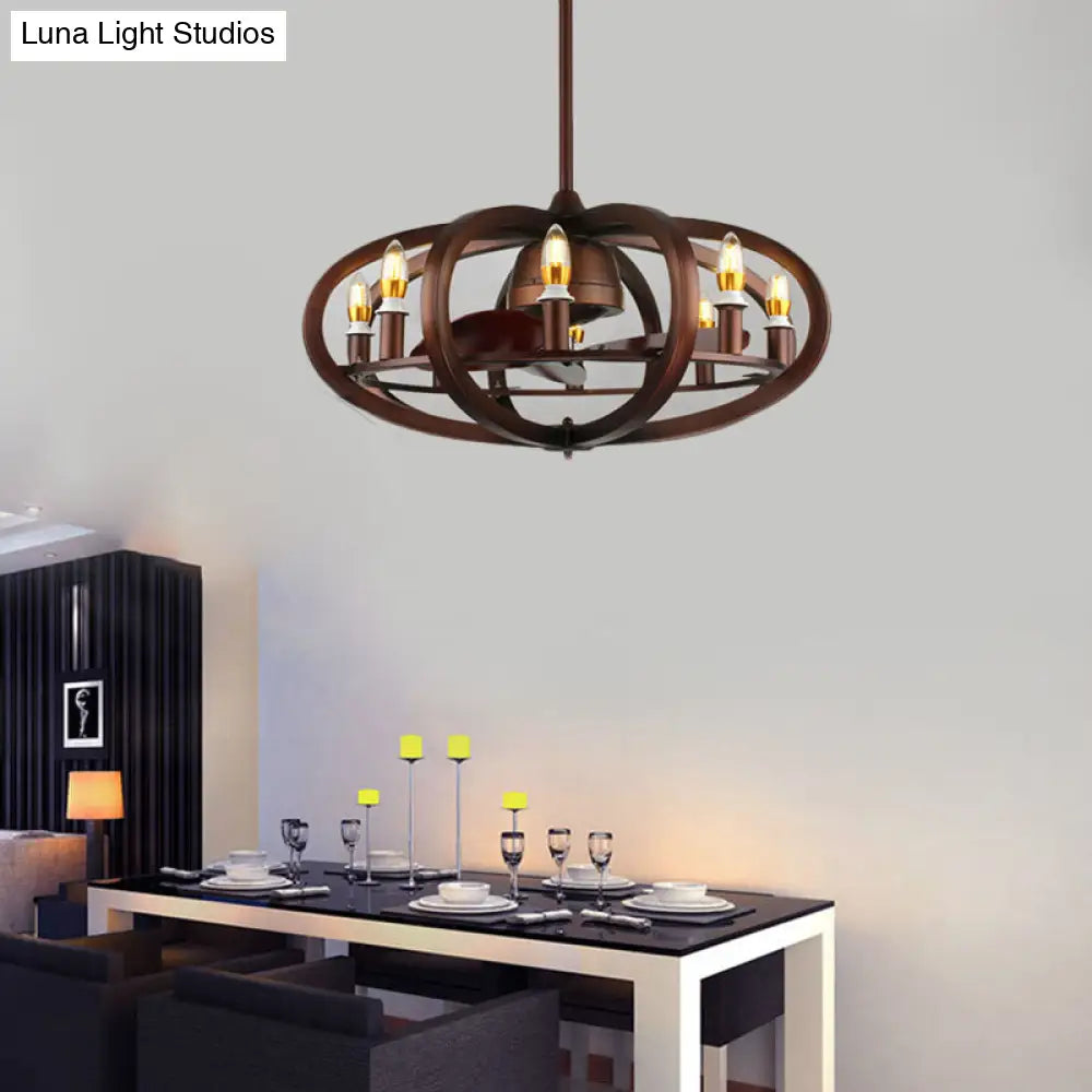 Metal Semi Mount Retro Copper Ceiling Lamp - 8 Heads Oblate Spheroid Design