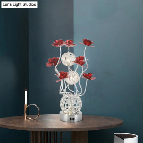 Metal Sphere Led Bedside Lamp - Modern Desk Lighting Decor Purple/Red Colors Warm/White Light