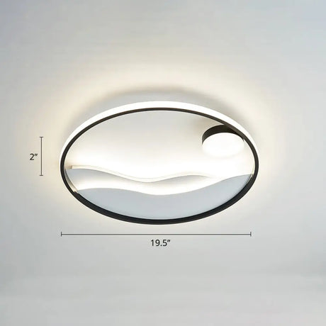 Metal Sunset & Sea Led Ceiling Light With Halo Ring For Bedroom Flush Mounting Black - White /