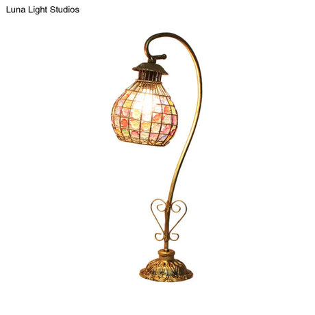 Metal Table Lamp - Vintage Red/Pink/Yellow Dome/Globe/Cylinder Design With Curved Arm For Living