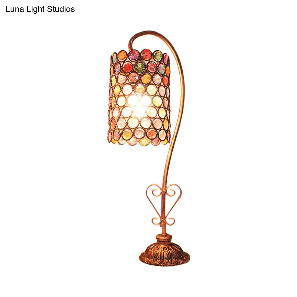 Metal Table Lamp - Vintage Red/Pink/Yellow Dome/Globe/Cylinder Design With Curved Arm For Living
