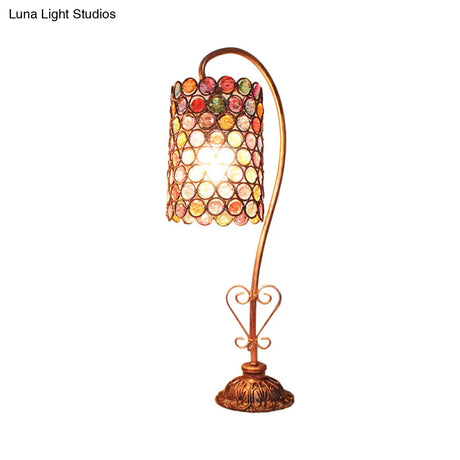 Metal Table Lamp - Vintage Red/Pink/Yellow Dome/Globe/Cylinder Design With Curved Arm For Living