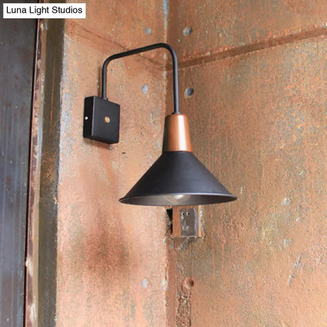Metal Wall Mounted Industrial Style Black Conical Sconce - Bedroom Lighting