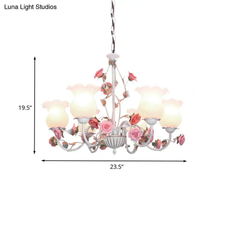Metal White Chandelier With Curvy Arms - Pastoral Rose Down Lighting For Bedroom (3/5/6 Bulbs)