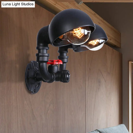 Metallic Antique Style Wall Light With Pipe Design - 2 Lights Black Finish