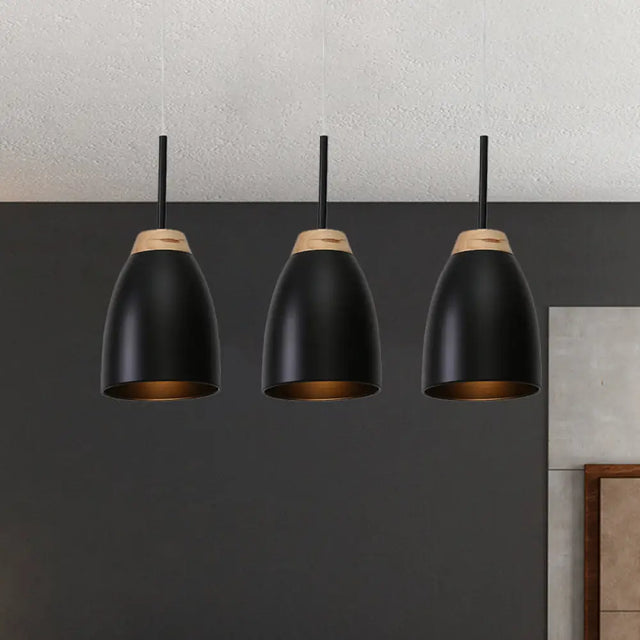 Metallic Bell Pendulum Lighting - Minimalist 3-Light Black Hanging Lamp With Linear Canopy