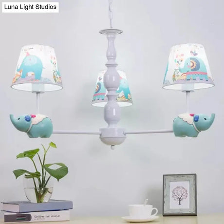 Metallic Blue Elephant Pendant Lamp With Coolie Shade Chandelier For Nursing Room