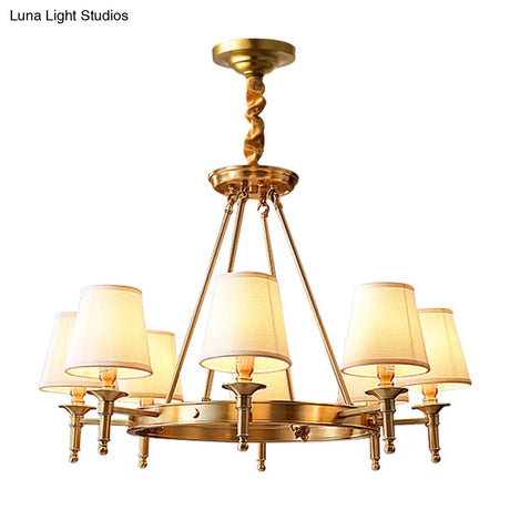 Metallic Candlestick Chandelier Pendant Light With Bucket Fabric Shade - Classic Lighting For Living
