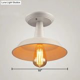 Metallic Ceiling Mounted Industrial Light With White Barn Shade - Semi Mount 10’/14’ Width
