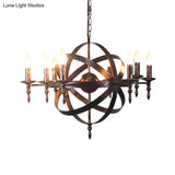 Metallic Chandelier With Spherical Cage Shade - Vintage 6/8 Head Ceiling Light For Restaurants In