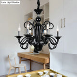 Metallic Hanging Chandelier Light - Industrial Style 6/8 Bulbs Black Finish Suspension For Living