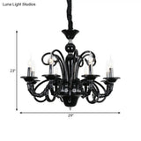 Metallic Hanging Chandelier Light - Industrial Style 6/8 Bulbs Black Finish Suspension For Living