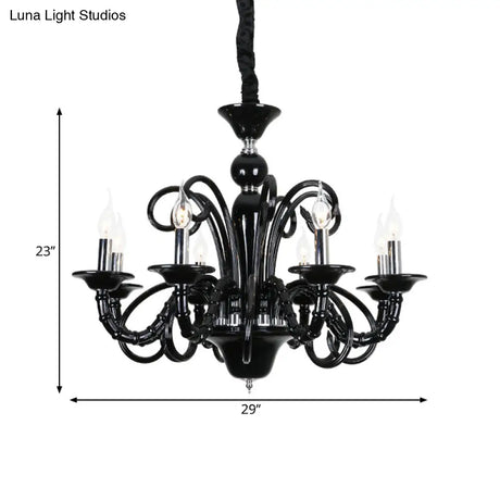 Metallic Hanging Chandelier Light - Industrial Style 6/8 Bulbs Black Finish Suspension For Living