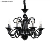 Metallic Hanging Chandelier Light - Industrial Style 6/8 Bulbs Black Finish Suspension For Living
