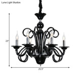 Metallic Hanging Chandelier Light - Industrial Style 6/8 Bulbs Black Finish Suspension For Living