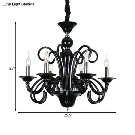 Metallic Hanging Chandelier Light - Industrial Style 6/8 Bulbs Black Finish Suspension For Living