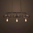 Metallic Island Pendant Light With Industrial Bare Bulb Design - 3 Lights & Wheel Decor In Bronze